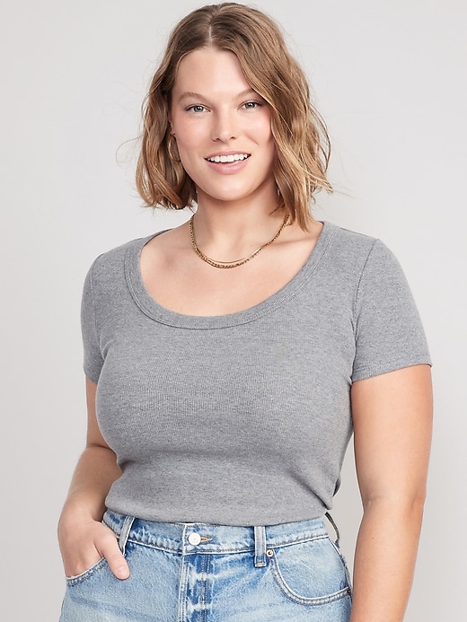 Fitted Scoop-Neck Rib-Knit T-Shirt for Women | Old Navy