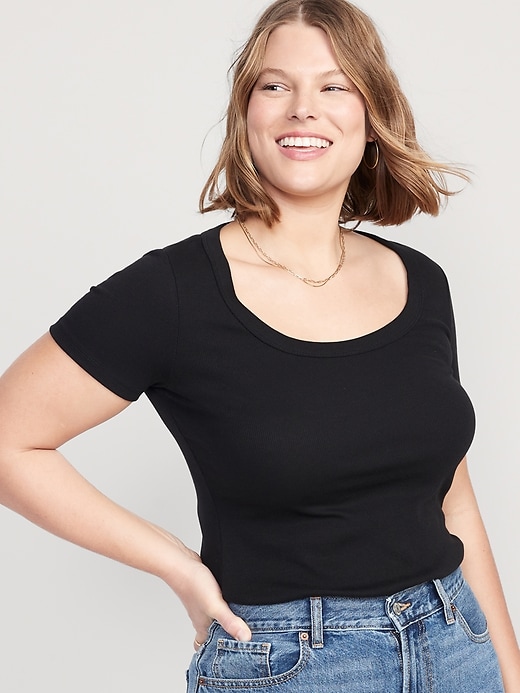 Image number 5 showing, Fitted Scoop-Neck Rib-Knit T-Shirt
