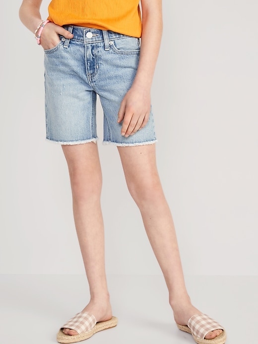 View large product image 1 of 4. High-Waisted Cut-Off Jean Bermuda Shorts for Girls
