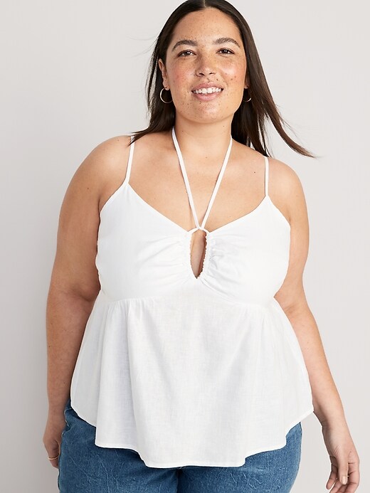Linen-Blend Strappy Keyhole-Front Smocked Babydoll Cami Top | Old Navy