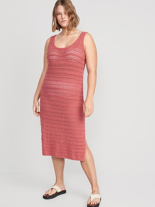 Image number 5 showing, Fitted Sleeveless Crochet Swim Cover-Up Midi Dress for Women