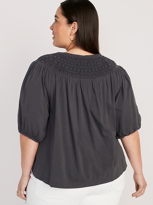 Image number 8 showing, Puff-Sleeve Tie-Front Embroidered Swing Top