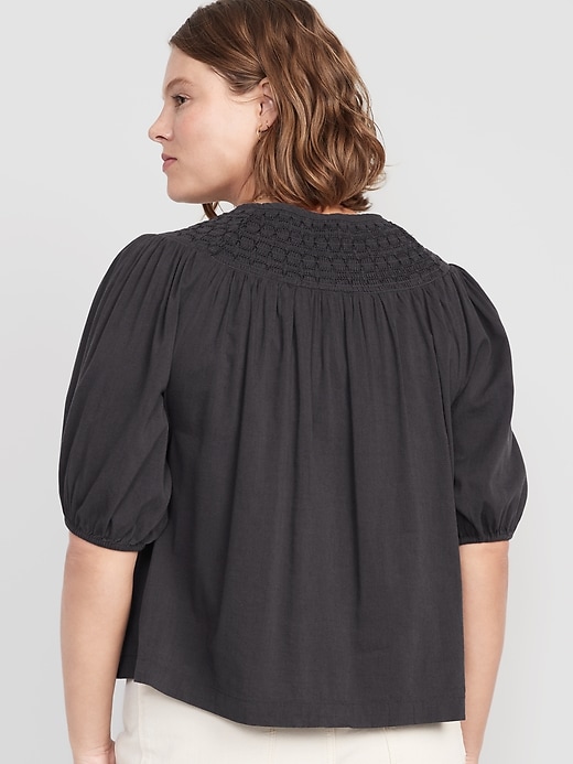 Image number 6 showing, Puff-Sleeve Tie-Front Embroidered Swing Top