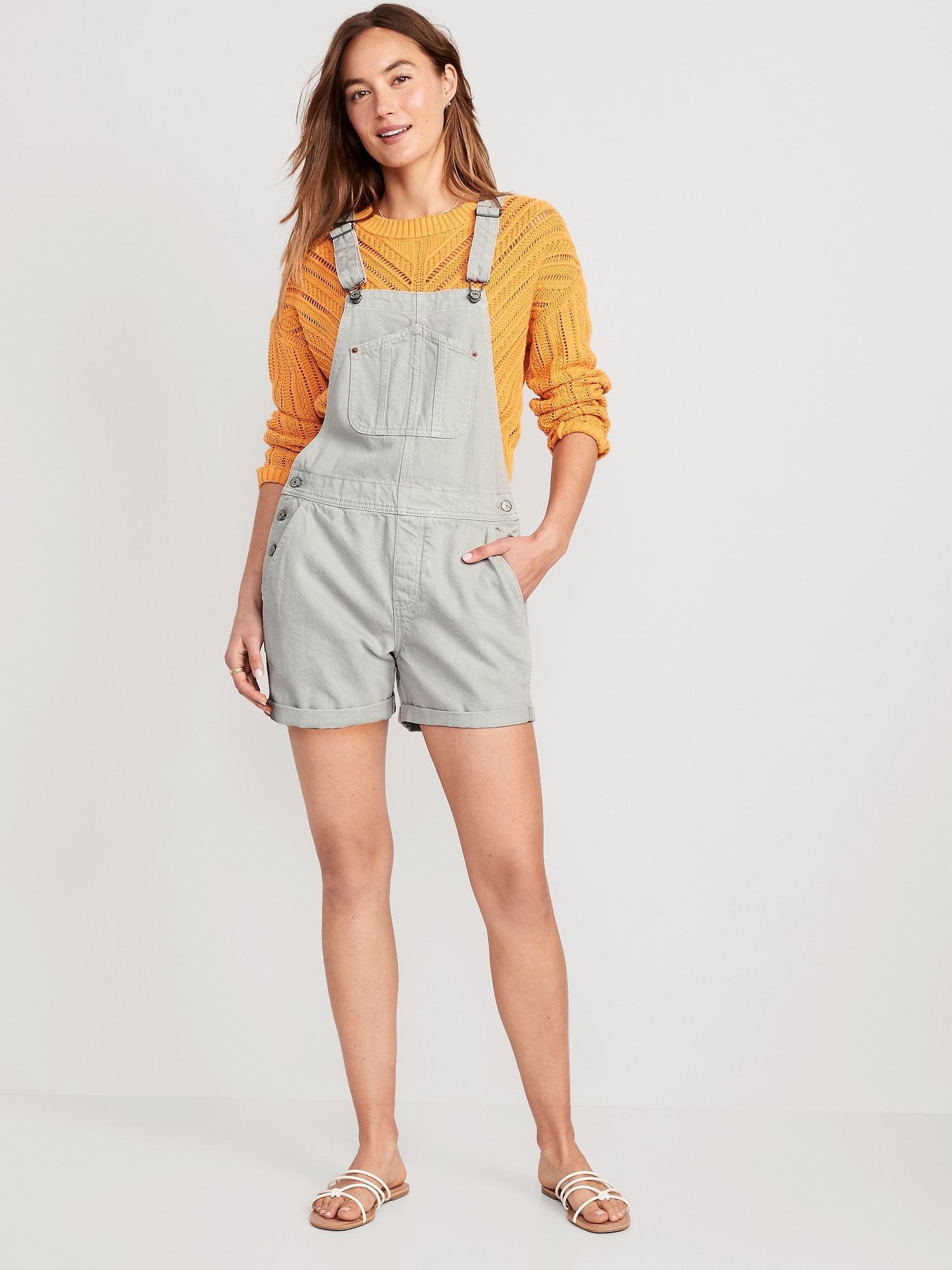 Old Navy Slouchy Straight Non-Stretch Jean Shortalls -- 3.5-inch inseam gray. 1