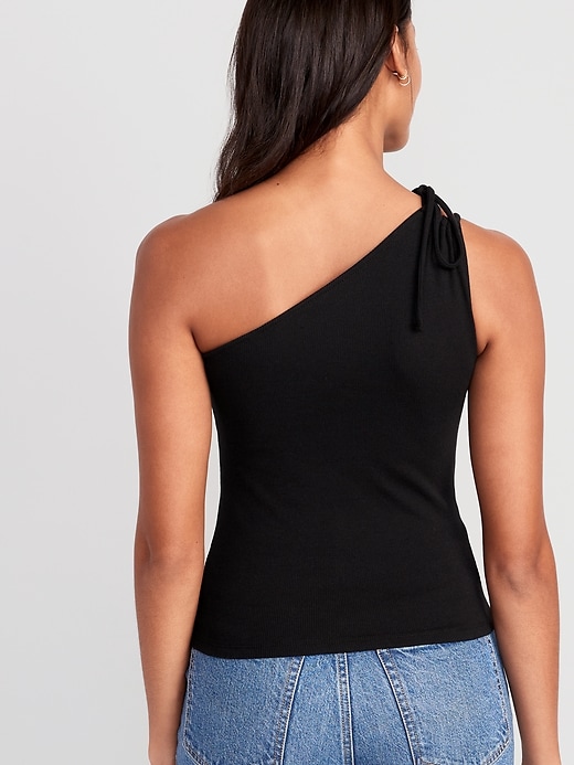 Image number 2 showing, Fitted One-Shoulder Rib-Knit Double Tie-Strap Top