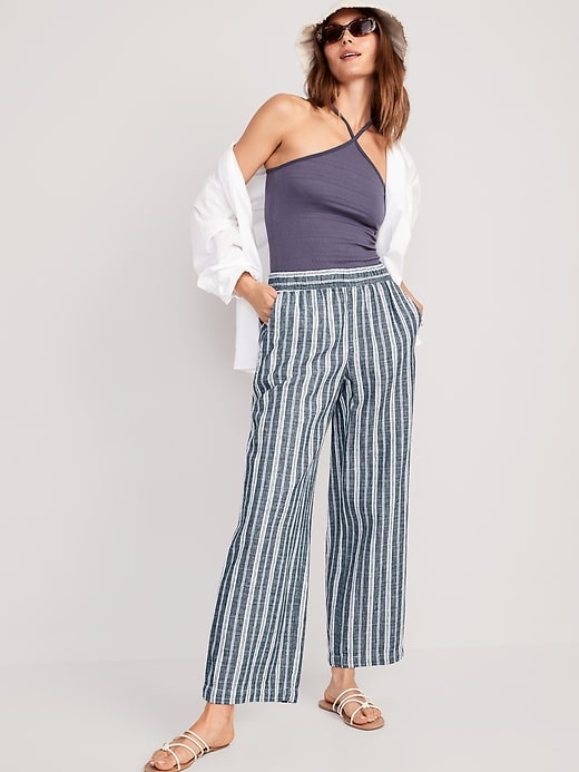 Image number 3 showing, High-Waisted Striped Linen-Blend Wide-Leg Pants
