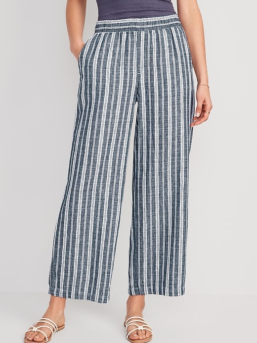 High-Waisted Striped Linen-Blend Wide-Leg Pants | Old Navy