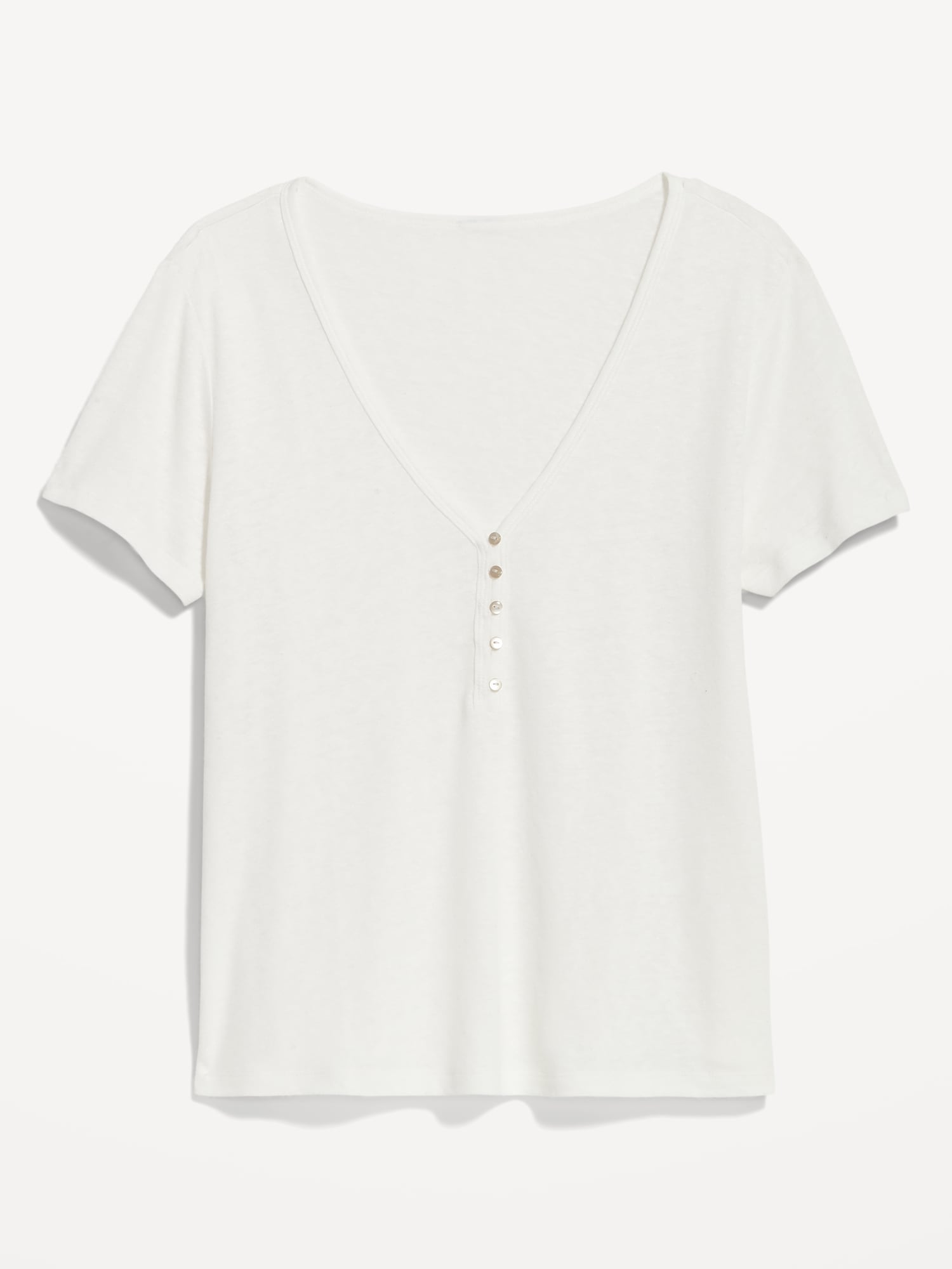 Linen-Blend V-Neck Henley T-Shirt for Women | Old Navy