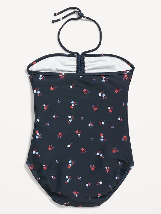 View large product image 2 of 2. Printed Ruched Halter One-Piece Swimsuit for Girls