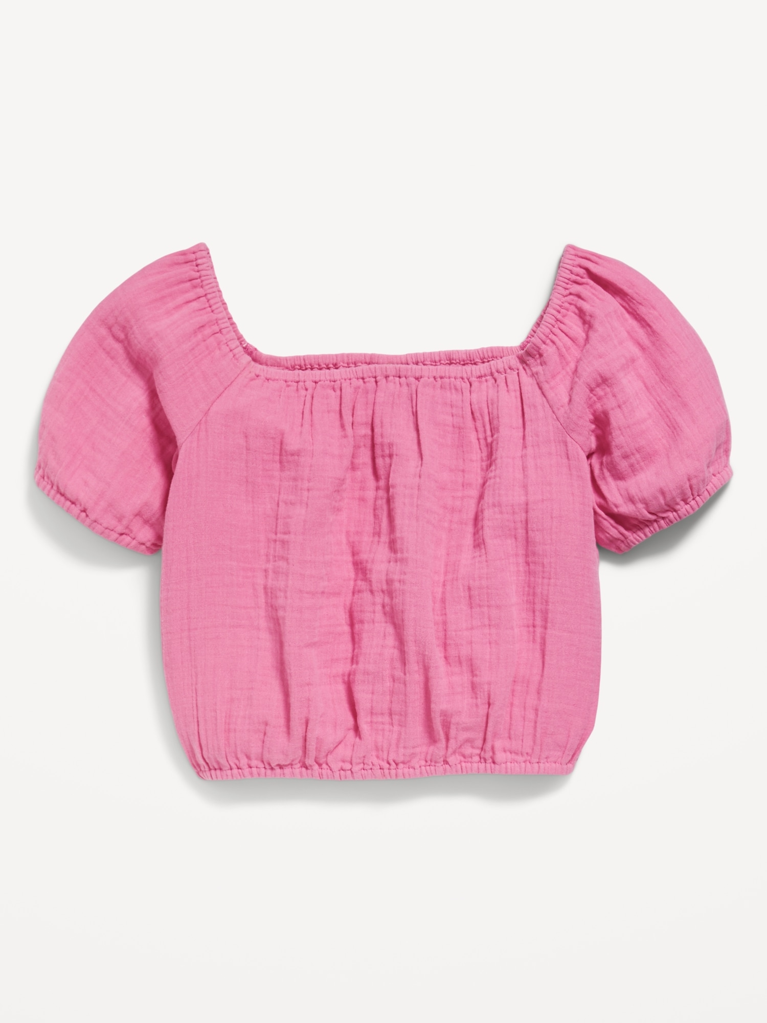 Old Navy Double-Weave Cropped Puff-Sleeve Top for Girls pink. 1
