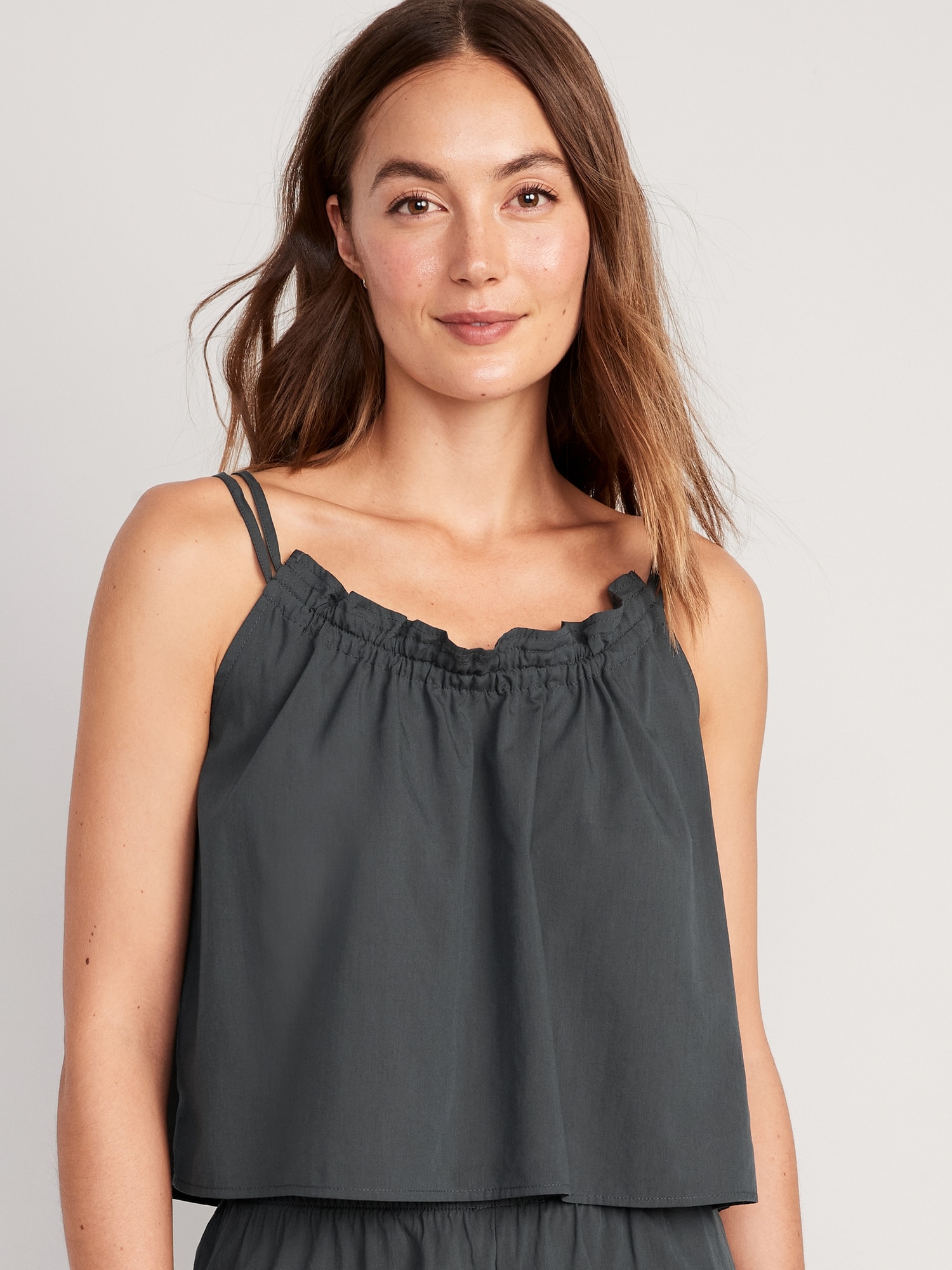 Old Navy Ruffle-Trimmed Double-Strap Cami Pajama Top for Women black. 1