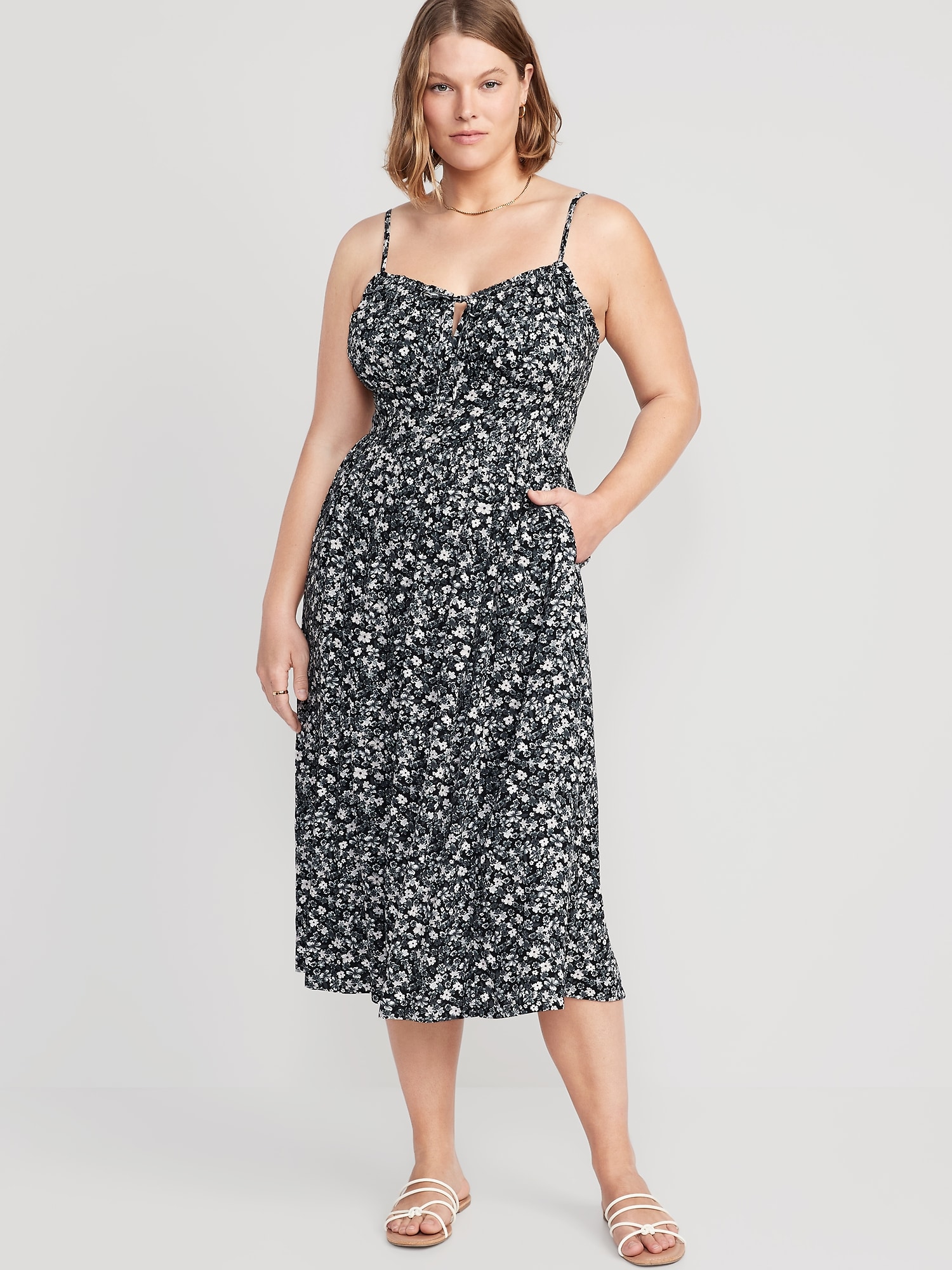 Fit & Flare Sleeveless Floral Midi Dress | Old Navy