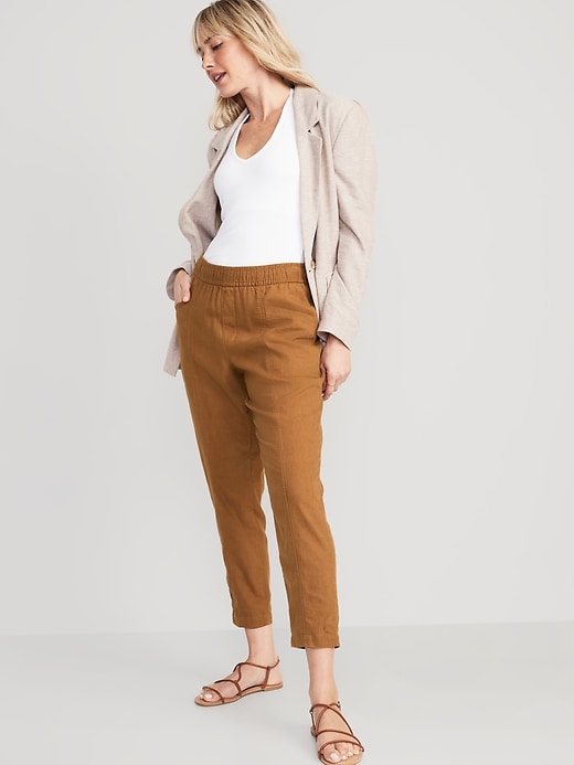 Image number 3 showing, High-Waisted Cropped Linen-Blend Tapered Pants for Women