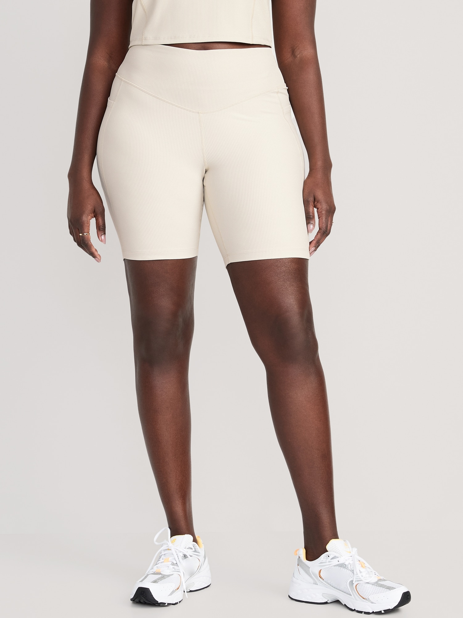 HighWaisted PowerSoft RibKnit SidePocket Compression Biker Shorts