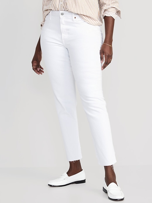 Image number 5 showing, High-Waisted OG Straight White-Wash Cut-Off Ankle Jeans