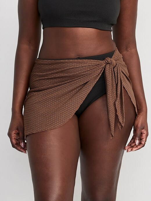Image number 5 showing, High-Waisted Crochet-Knit Sarong Swim Skirt