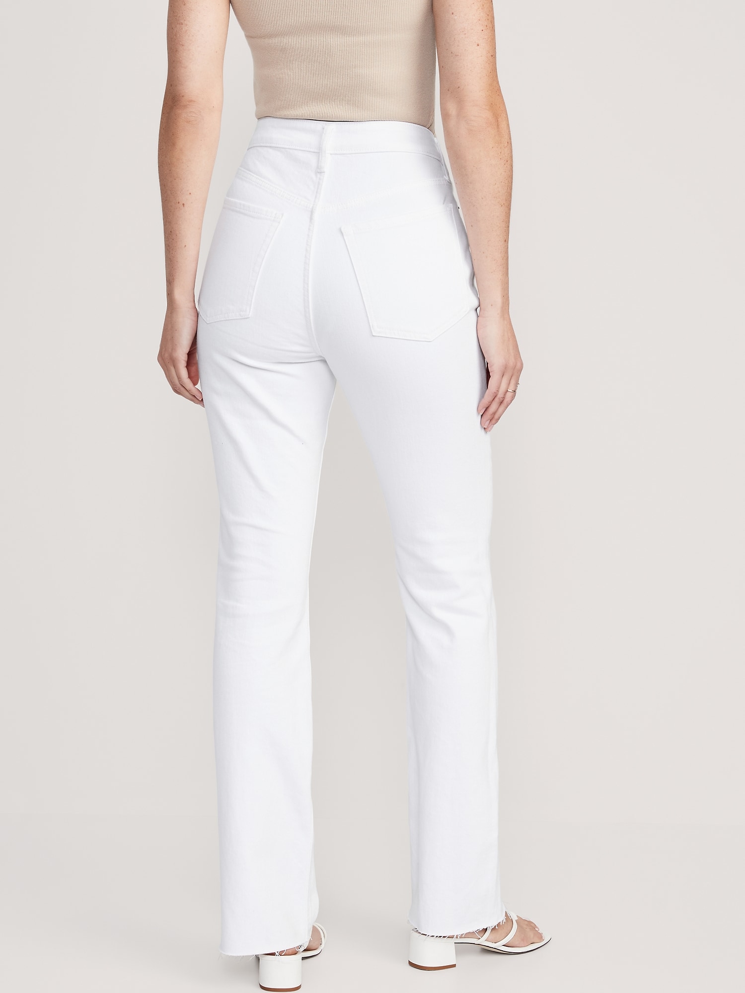 Extra High-Waisted Button-Fly White-Wash Cut-Off Kicker Boot-Cut Jeans ...