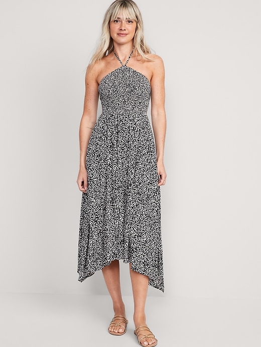 Image number 1 showing, Fit & Flare Printed Crinkled Halter Midi Dress