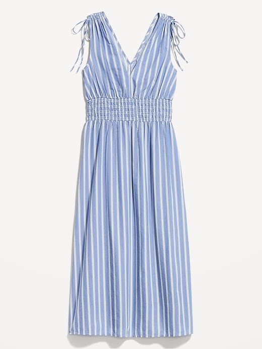 Image number 4 showing, Fit & Flare Sleeveless Striped Tie-Shoulder Smocked Maxi Dress