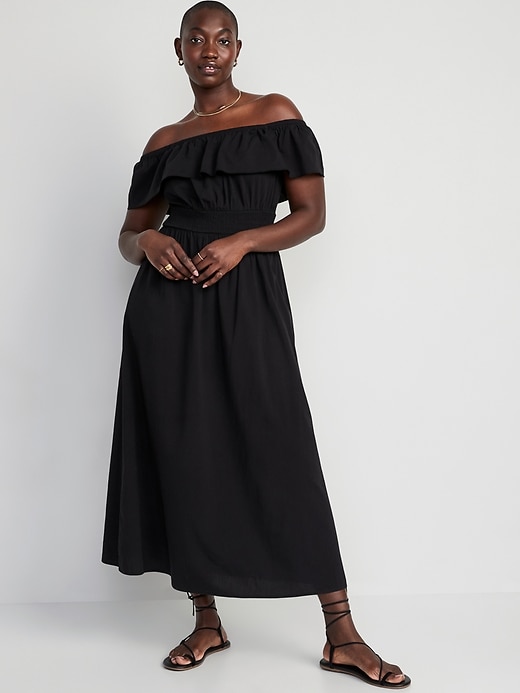 Waist-Defined Ruffled Off-The-Shoulder Smocked Maxi Dress | Old Navy