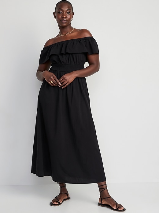 Image number 5 showing, Waist-Defined Ruffled Off-The-Shoulder Smocked Maxi Dress