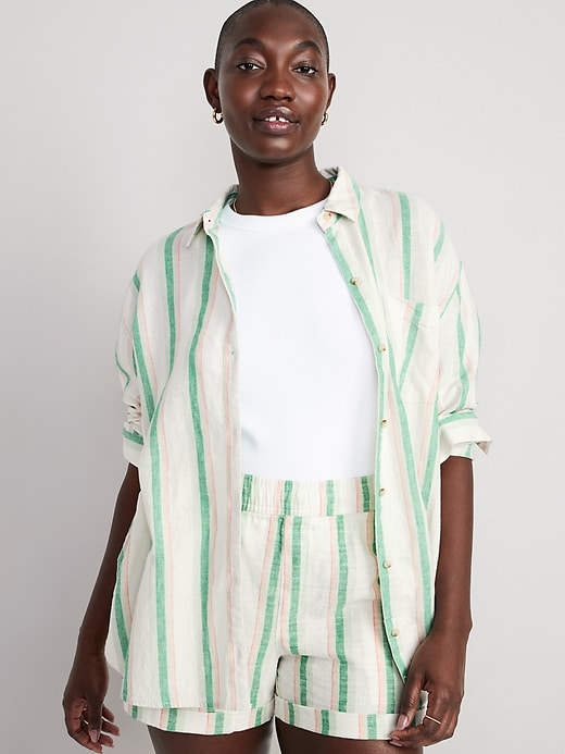 Image number 5 showing, Oversized Striped Linen-Blend Boyfriend Shirt