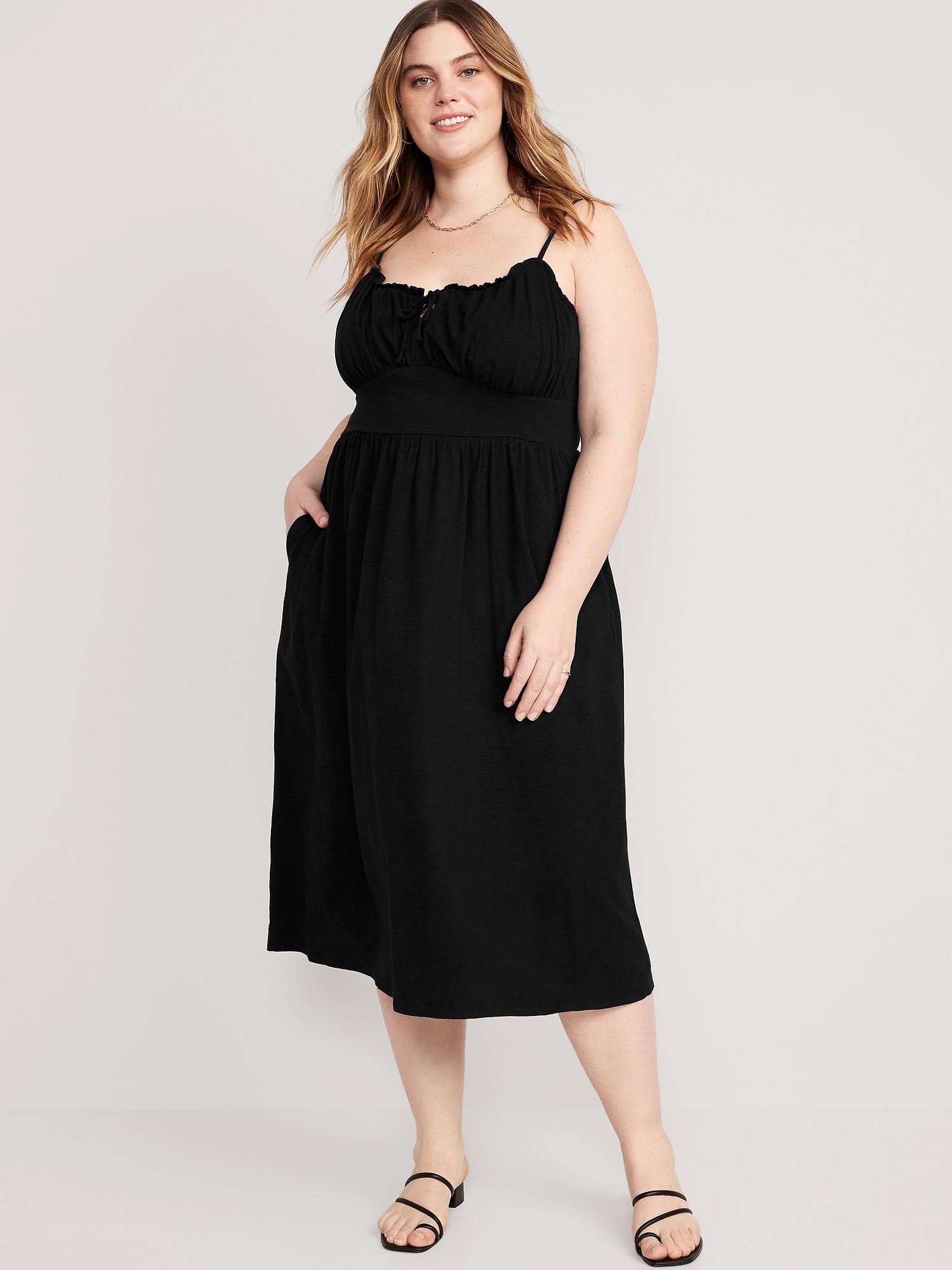 Fit & Flare Tie-Front Cami Midi Dress | Old Navy