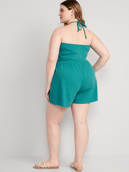 Image number 8 showing, Textured O-Ring Halter Romper -- 3.5-inch inseam