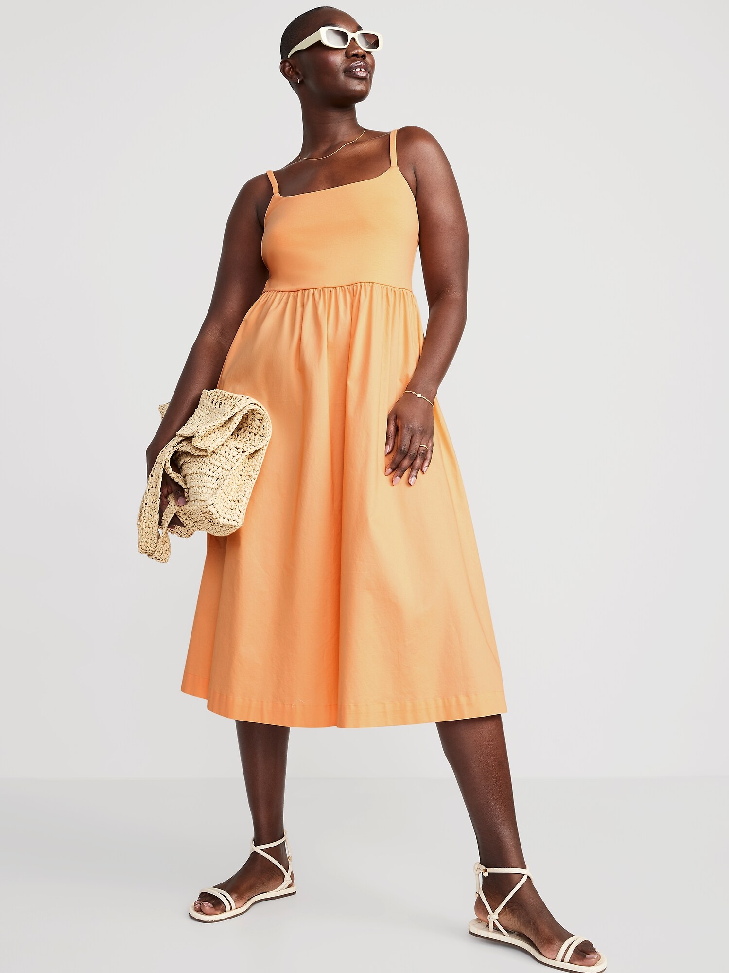 Fit & Flare Combination Midi Dress Old Navy