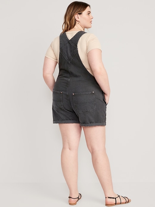 Image number 8 showing, Slouchy Straight Non-Stretch Black Jean Short Overalls -- 3.5-inch inseam