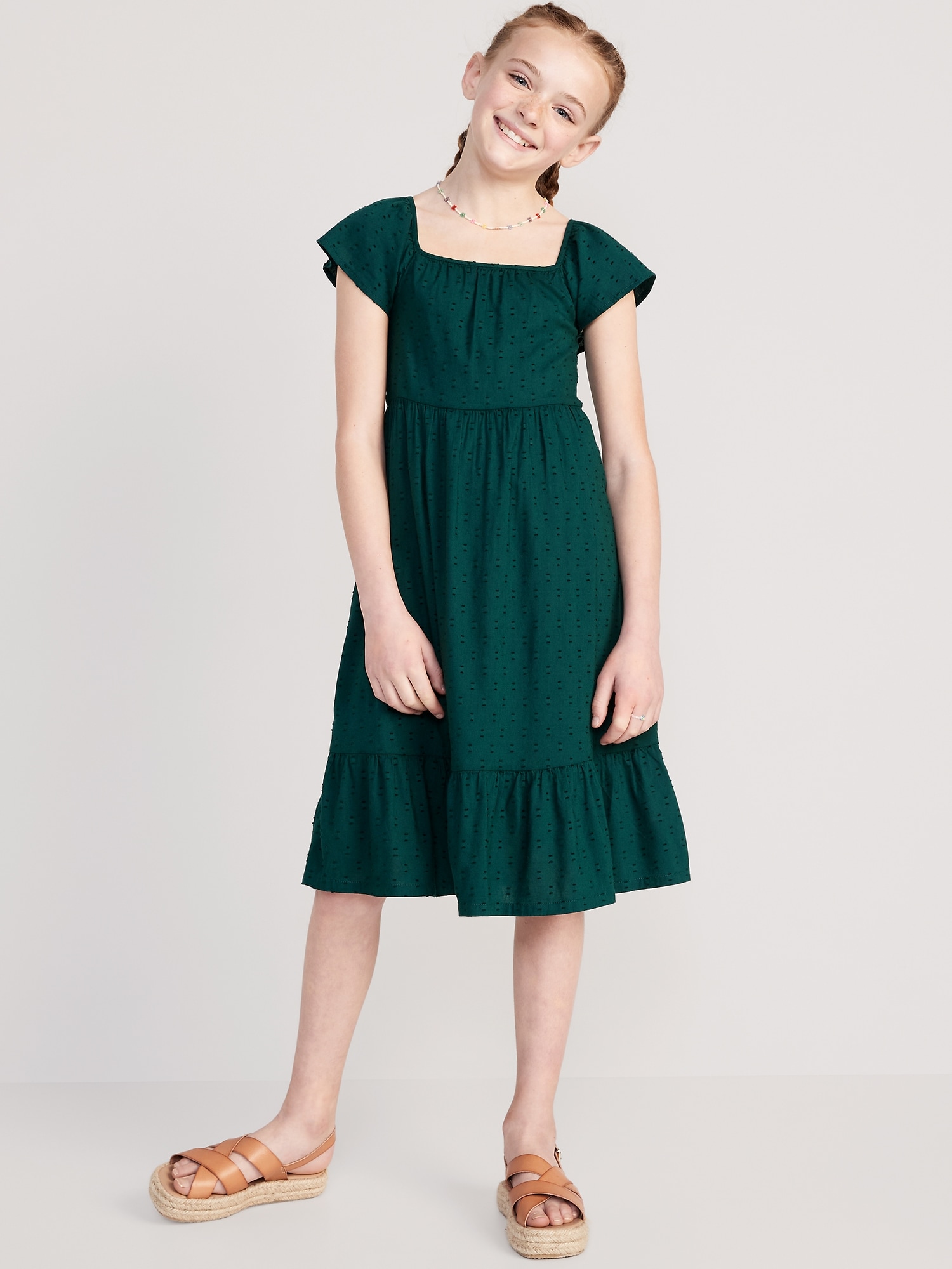 Oldnavy Flutter-Sleeve Clip-Dot Fit & Flare Midi Dress for Girls