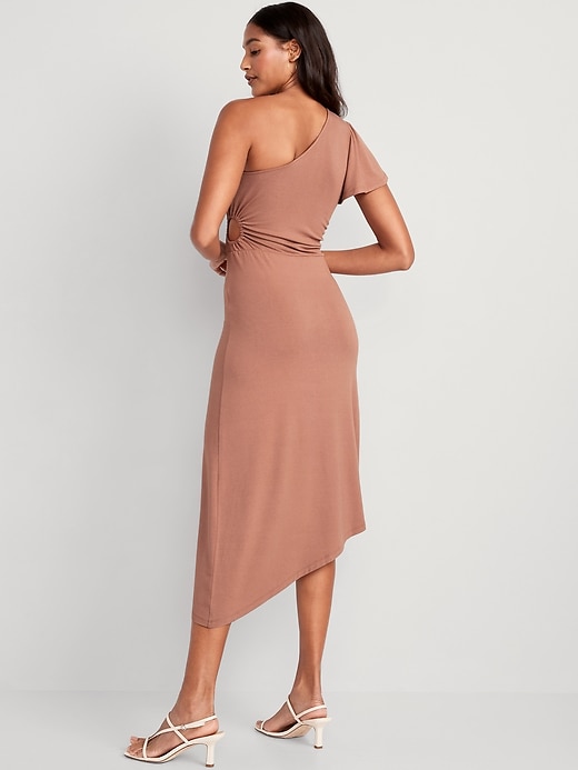 pink off the shoulder ruffle dress Off Shoulder Ruffle Trim Split Thigh A Line Dress Pink / M