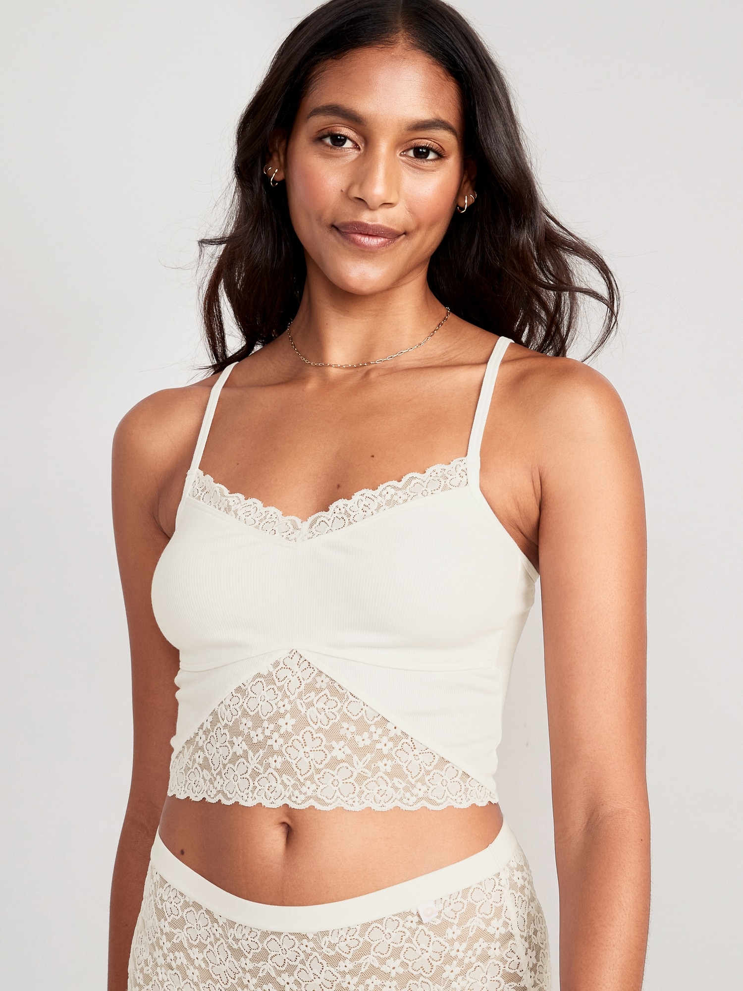 Old Navy Lace-Paneled Rib-Knit Brami Top for Women white. 1