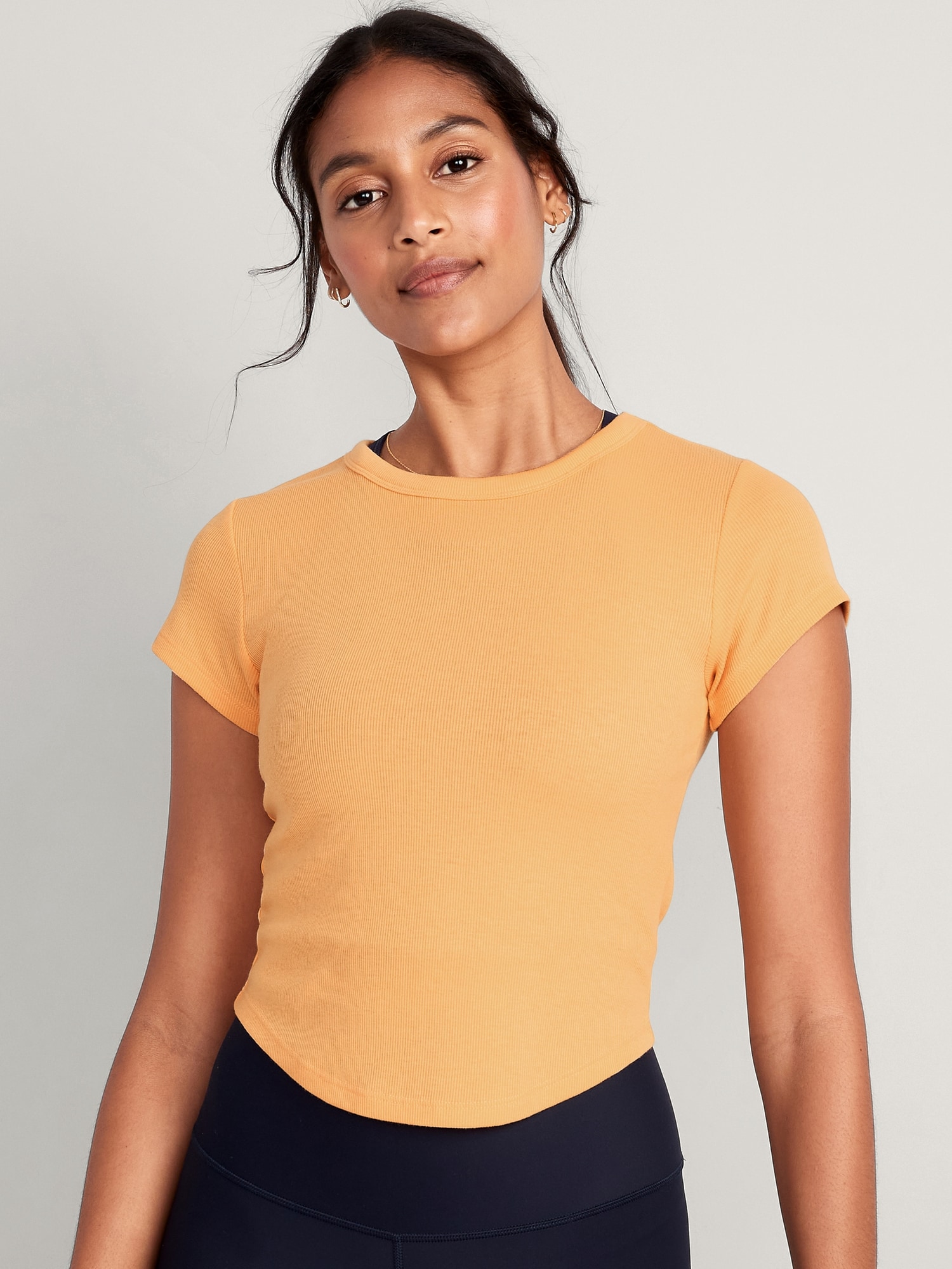 Old Navy Short-Sleeve UltraLite Cropped Rib-Knit T-Shirt for Women orange. 1