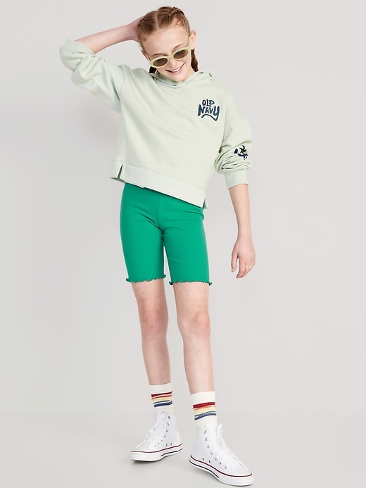 View large product image 2 of 4. Rib-Knit Lettuce-Edged Long Biker Shorts for Girls