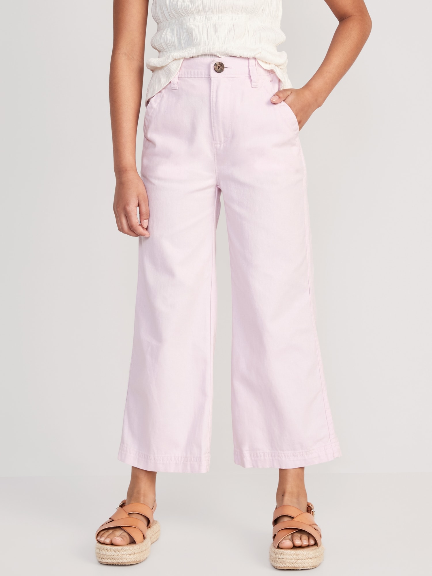 Old Navy High-Waisted Wide-Leg Chino Utility Pants for Girls pink. 1