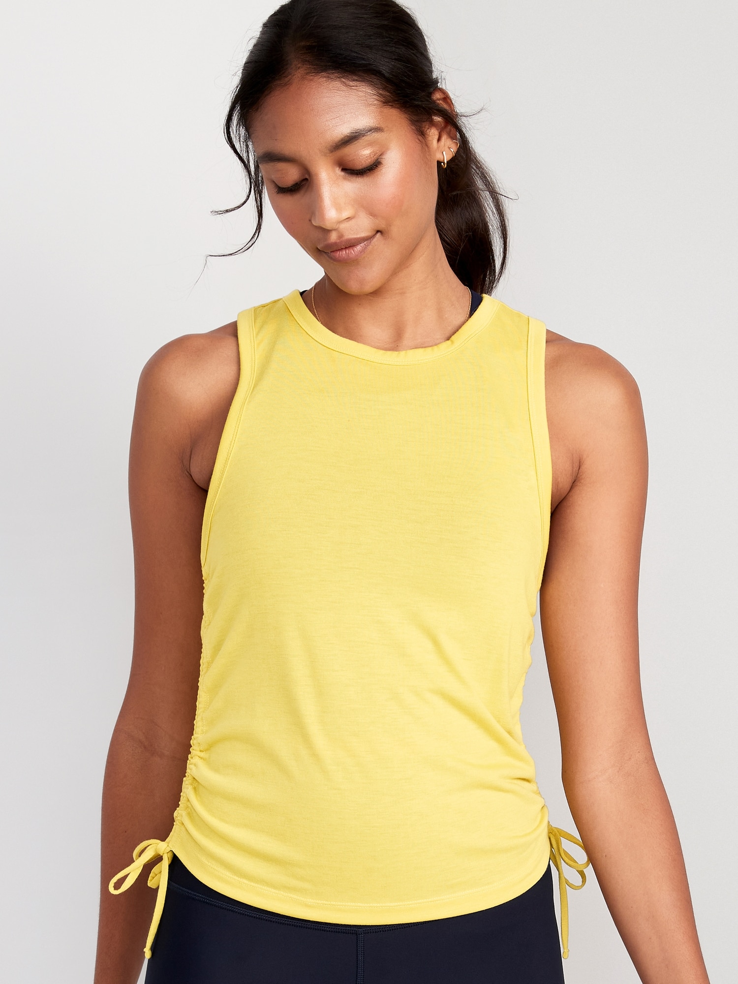 Old Navy UltraLite Ruched Tie Tank Top for Women yellow. 1
