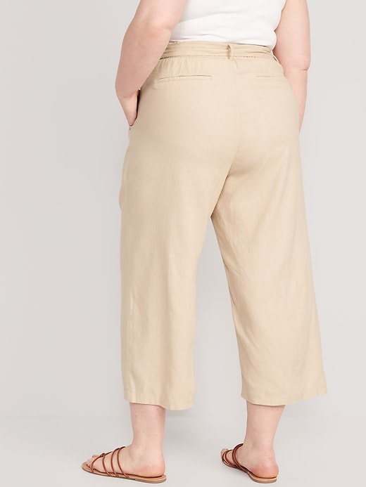 Image number 8 showing, High-Waisted Linen-Blend Cropped Wide-Leg Pants