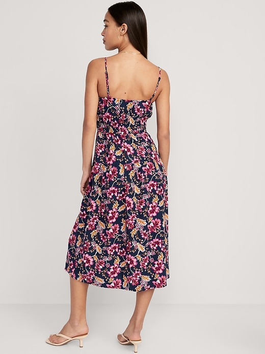 Image number 2 showing, Waist-Defined Floral Linen-Blend Smocked Midi Cami Dress for Women