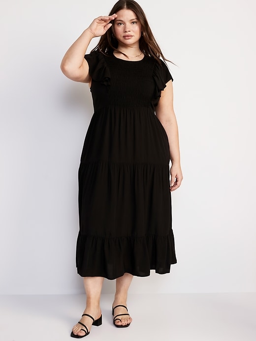 Fit & Flare Flutter-Sleeve Tiered Smocked Midi Dress for Women | Old Navy