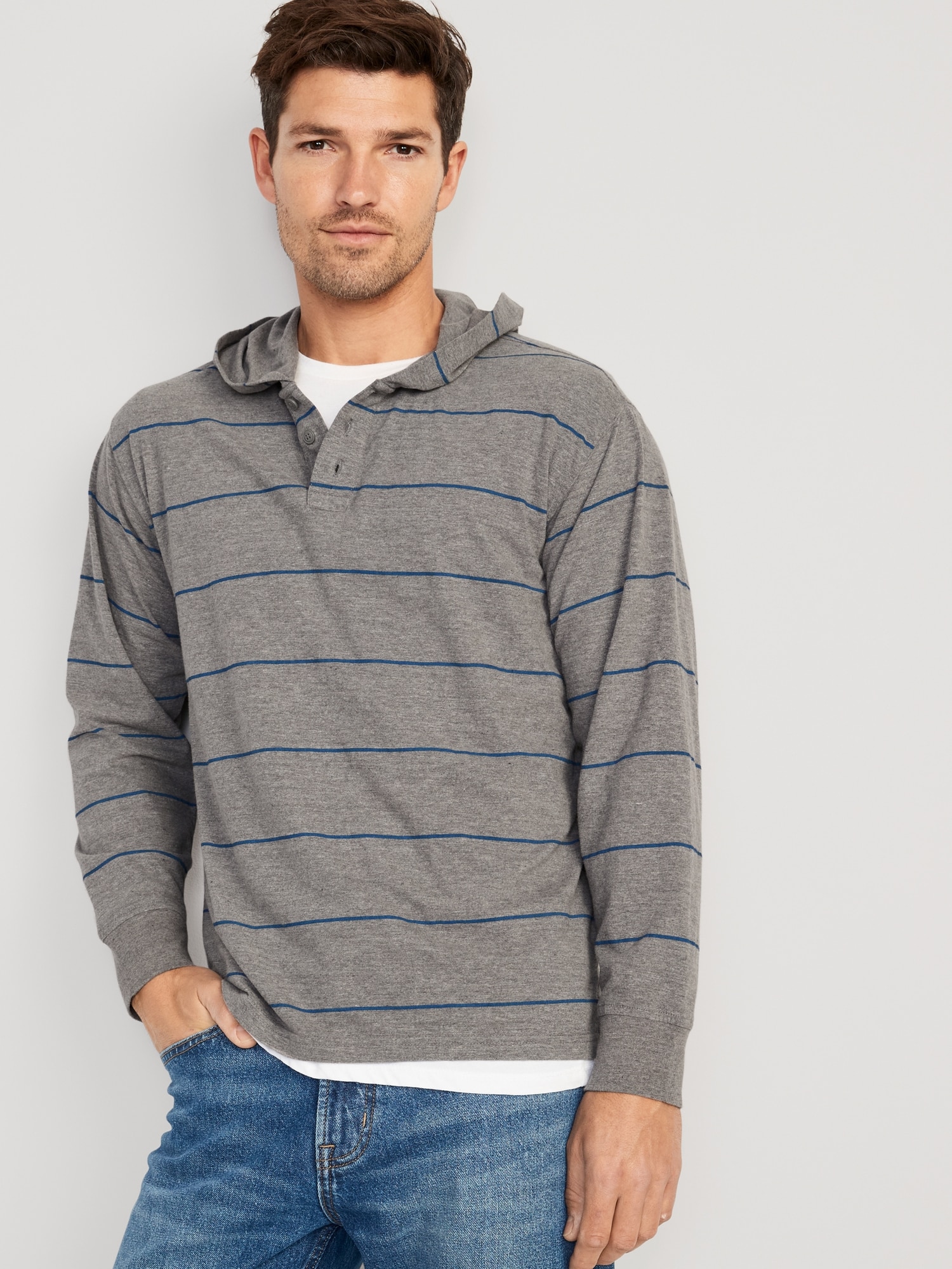 Striped Pullover Henley Hoodie | Old Navy