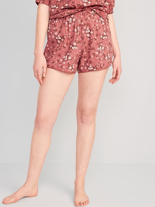 Image number 1 showing, High-Waisted Floral Pajama Shorts -- 3-inch inseam