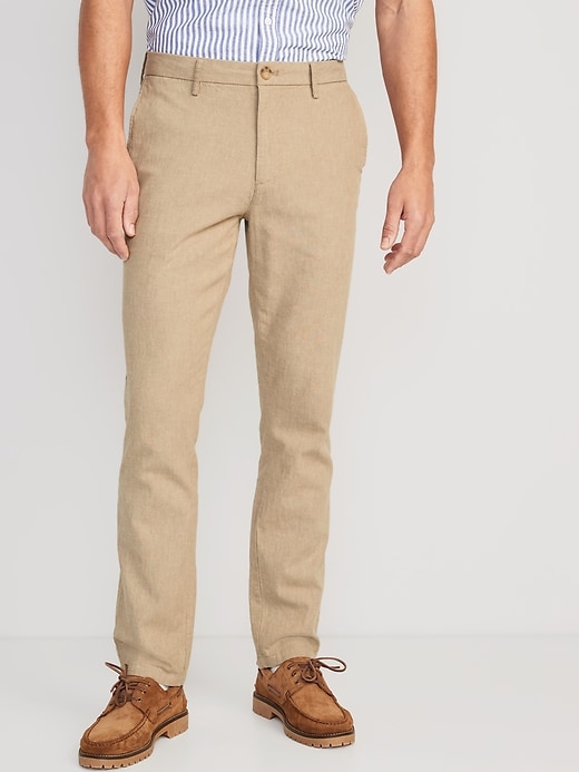 View large product image 1 of 1. Slim Rotation Linen-Blend Chino Pants