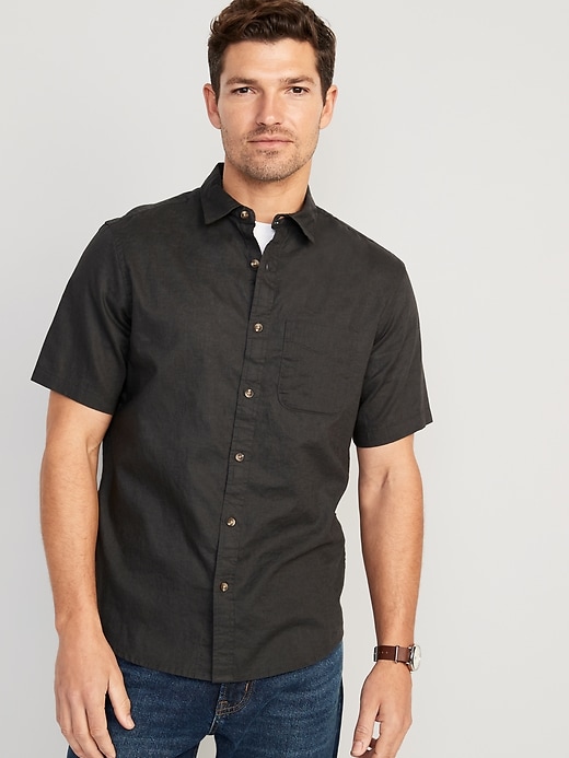 View large product image 1 of 1. Regular-Fit Everyday Non-Stretch Linen-Blend Shirt