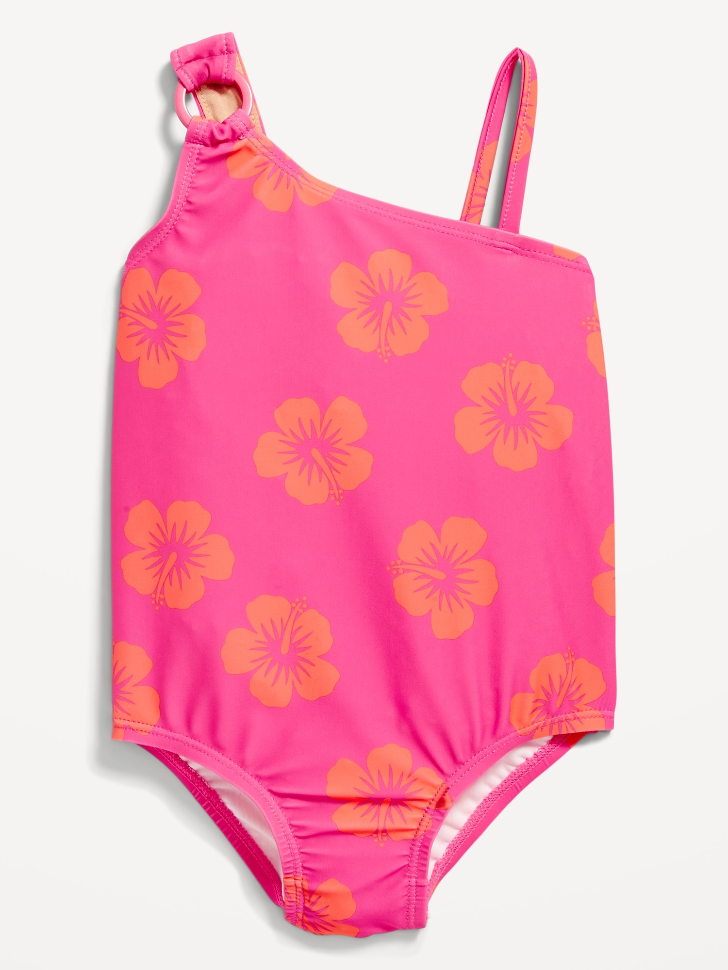 Old Navy - Printed One-Shoulder Swimsuit for Toddler Girls pink