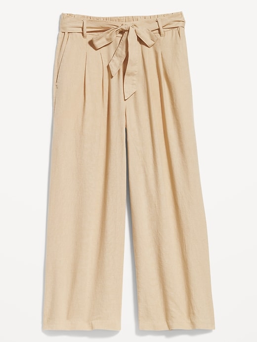 Image number 4 showing, High-Waisted Linen-Blend Cropped Wide-Leg Pants