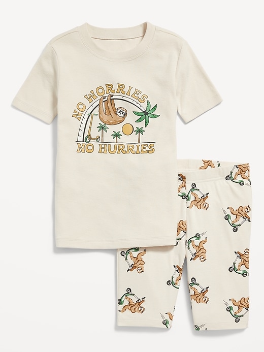 View large product image 2 of 3. Gender-Neutral Snug-Fit Graphic Top & Short Pajamas Set for Kids