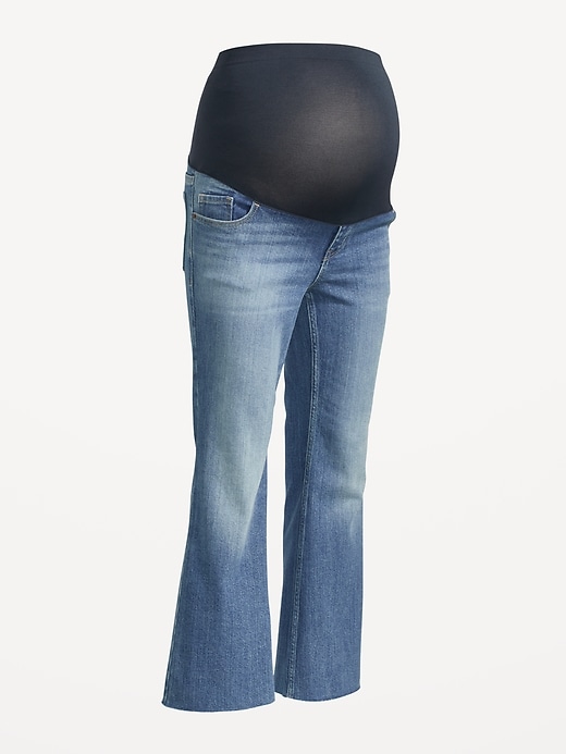 Image number 4 showing, Maternity Full-Panel Cut-Off Cropped Flare Jeans
