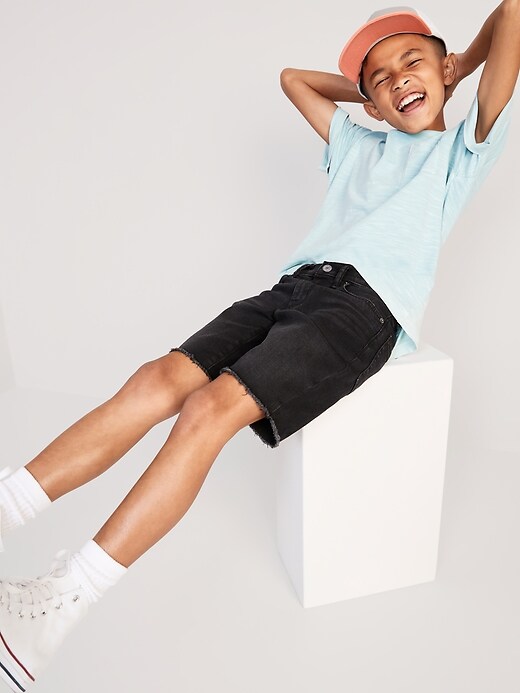View large product image 2 of 4. Slim 360° Stretch Ripped Cut-Off Jean Shorts for Boys (At Knee)