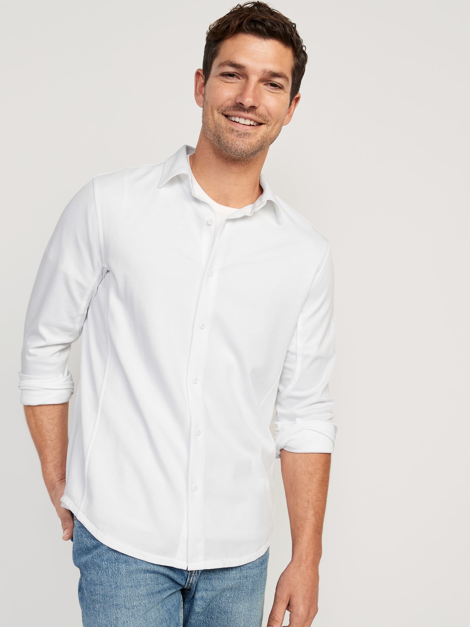 Old Navy Slim-Fit Go-Fresh Odor-Control Performance Shirt for Men white. 1